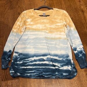 Tē Verde Women’s Blue and Yellow Long Sleeve Tee Size Medium